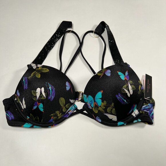 Victoria Secret 36D Bombshell Push Up Bikini Top Butterfly Print Shine Strap - Picture 5 of 10